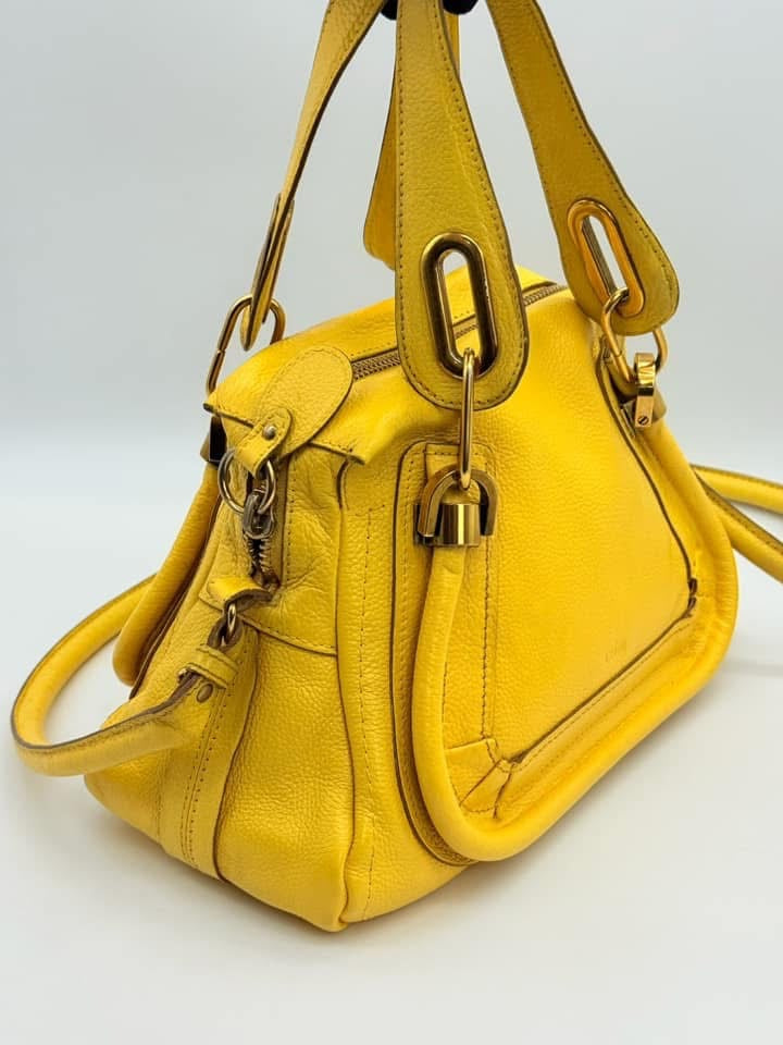 Chloe Yellow Pebbled Leather Medium Paraty Bag