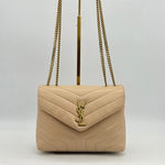 Saint Laurent LouLou Beige Small Leather Shoulder Bag