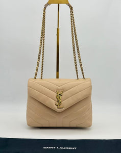 Saint Laurent LouLou Beige Small Leather Shoulder Bag