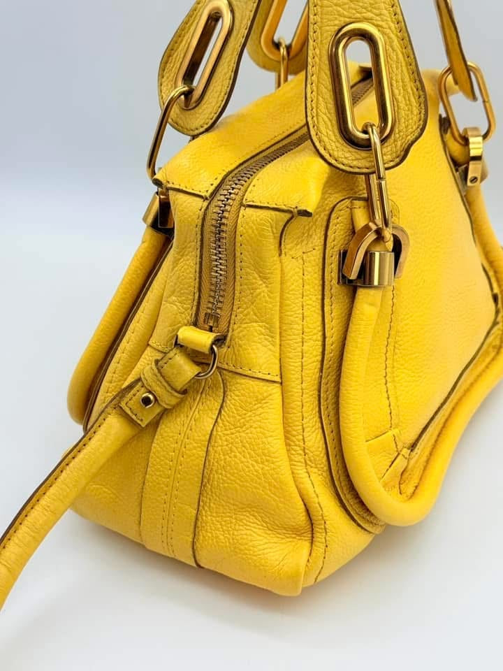 Chloe Yellow Pebbled Leather Medium Paraty Bag