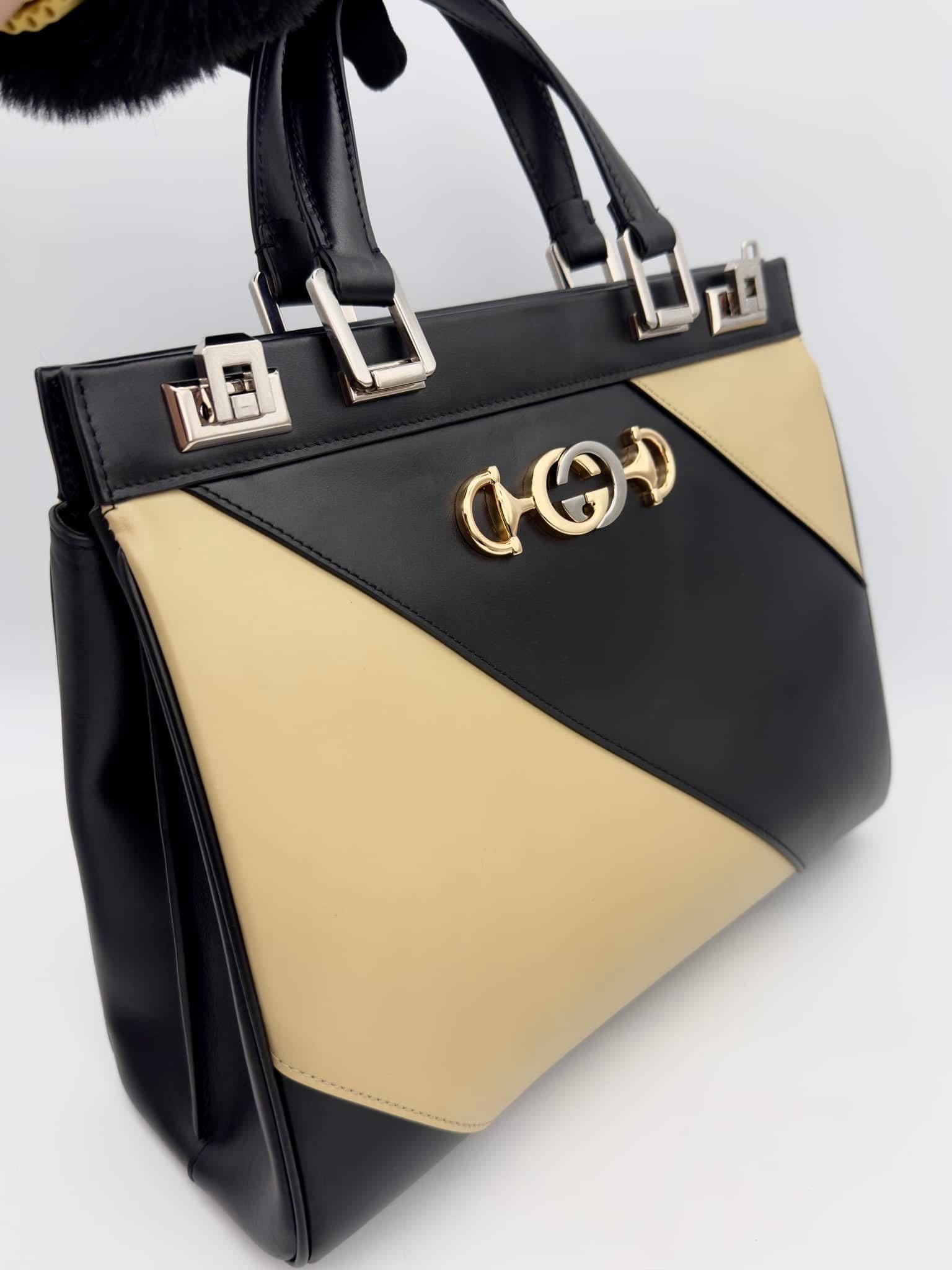 Gucci Handbag Shoulder Bag Zumi Leather Black x Beige