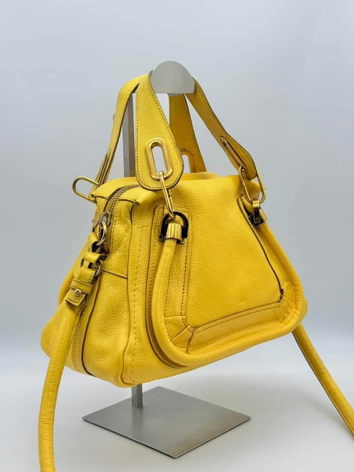 Chloe Yellow Pebbled Leather Medium Paraty Bag