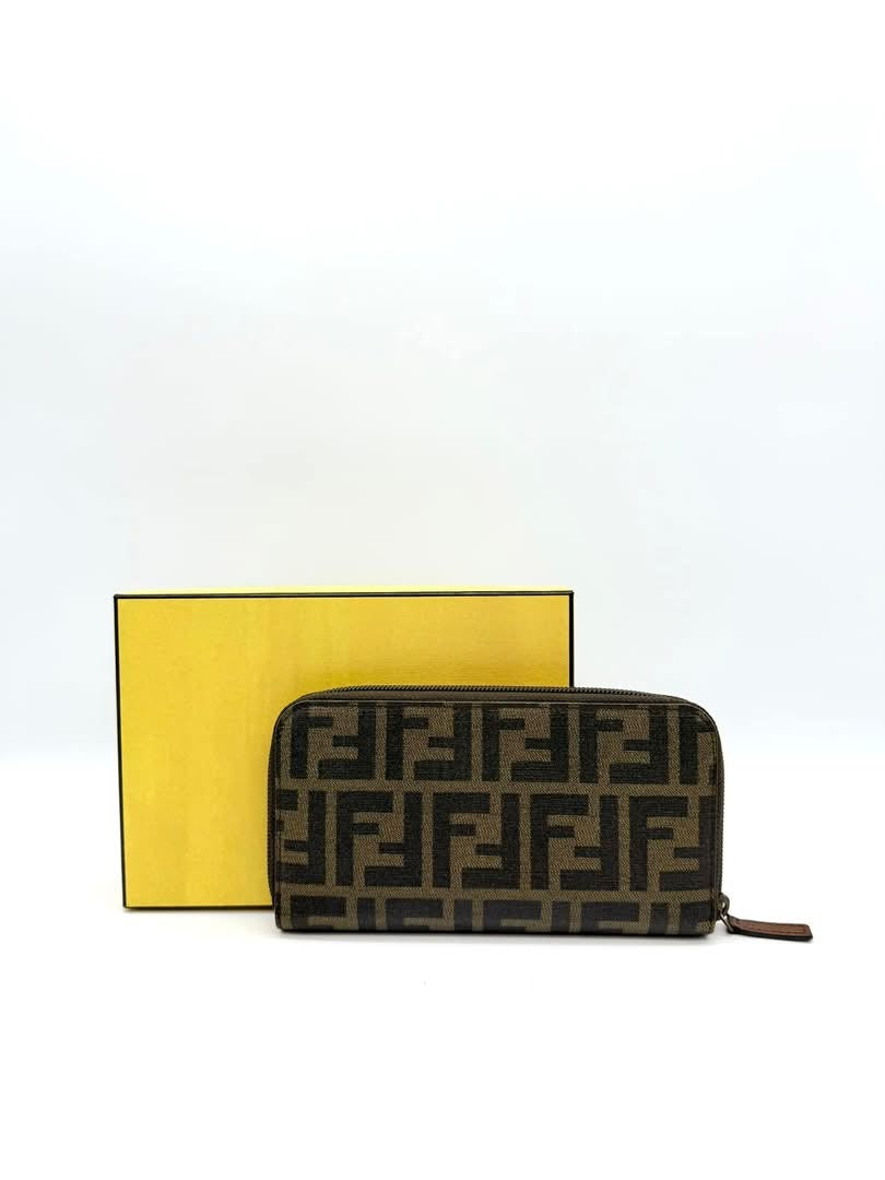 Fendi Zucca Canvas Zip Around Long Wallet