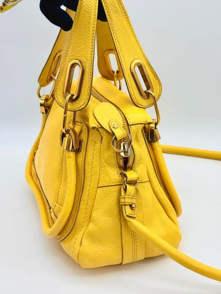 Chloe Yellow Pebbled Leather Medium Paraty Bag