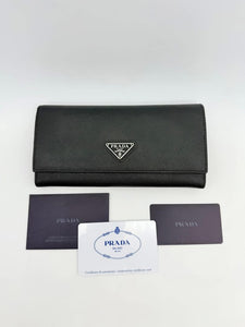 Prada Black Saffiano Leather Long Wallet