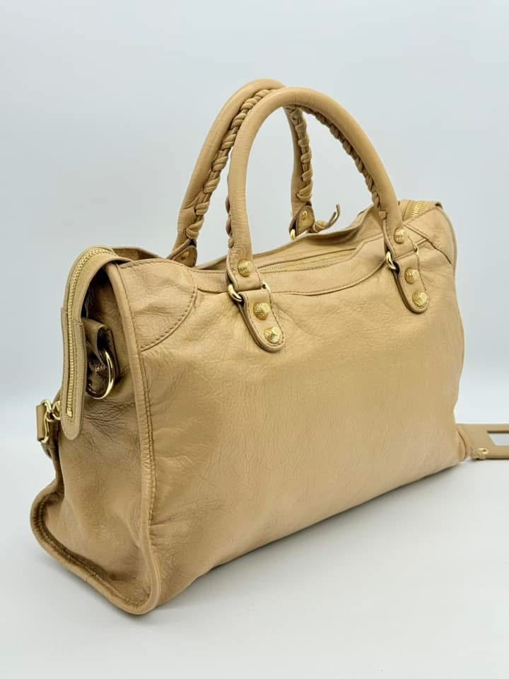 Balenciaga Beige Leather Giant 12 Motocross City Bag