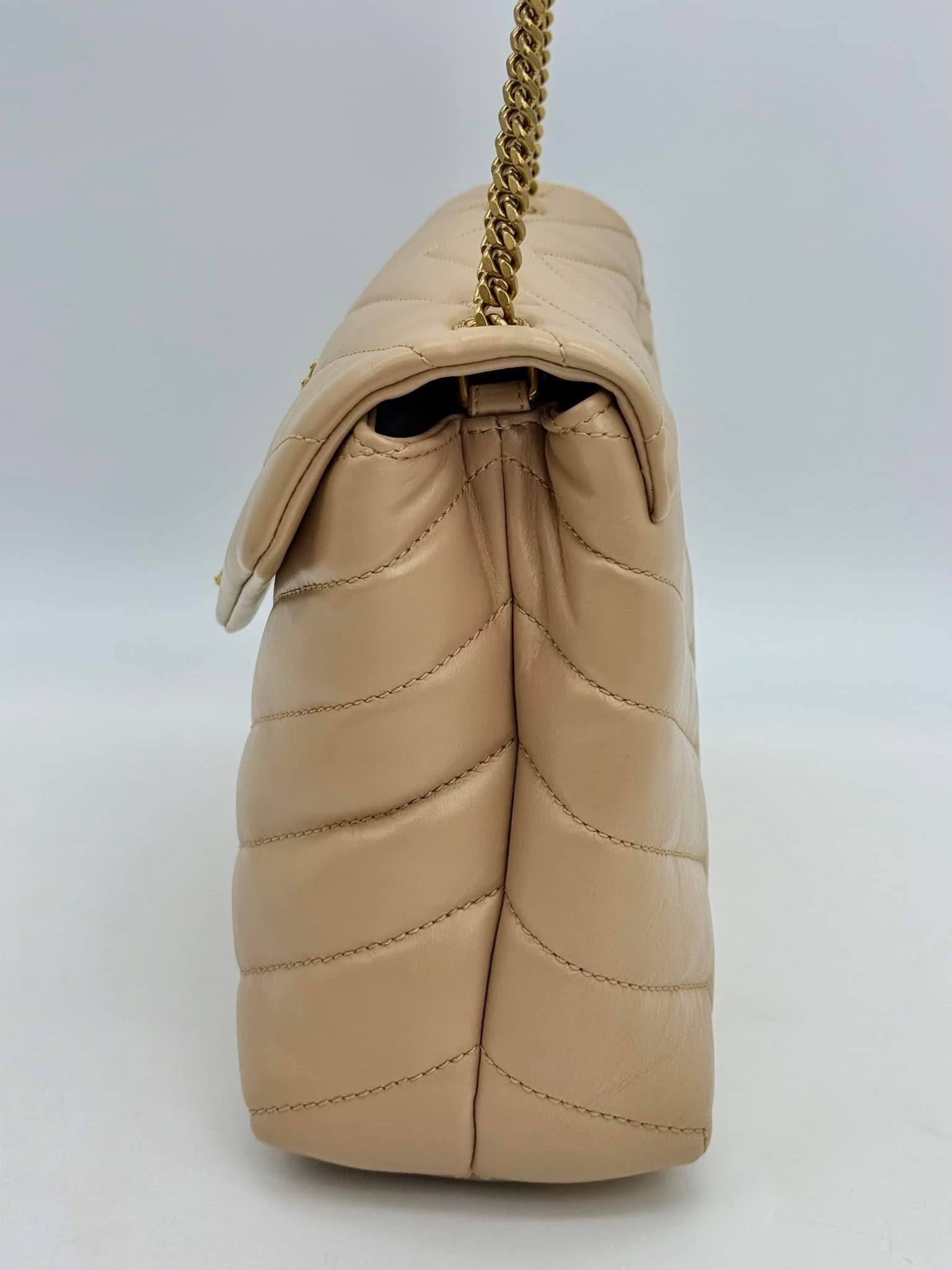 Saint Laurent LouLou Beige Small Leather Shoulder Bag