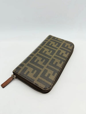 Fendi Zucca Canvas Zip Around Long Wallet