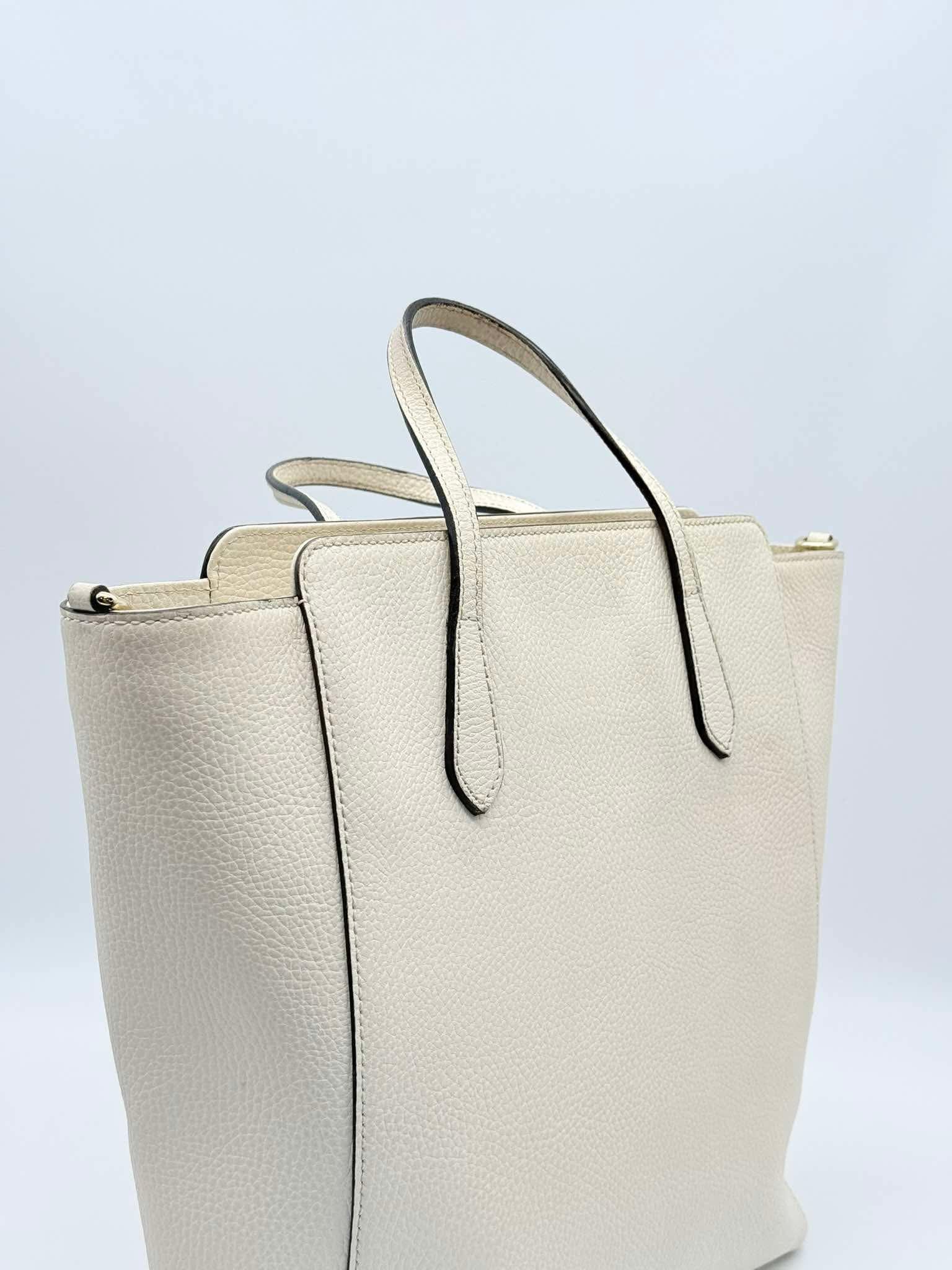 Gucci White Leather Swing Tote Bag