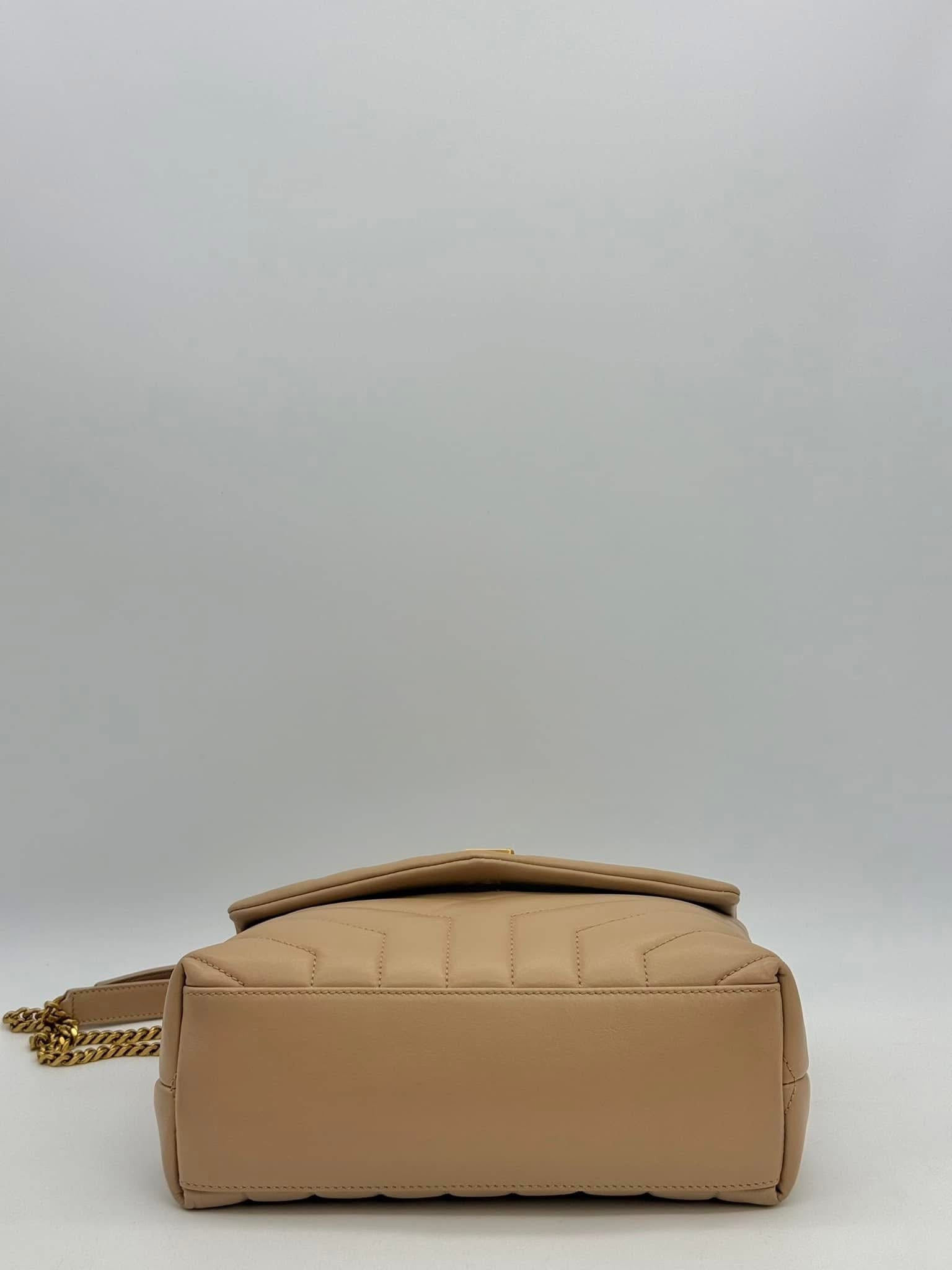 Saint Laurent LouLou Beige Small Leather Shoulder Bag