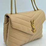 Saint Laurent LouLou Beige Small Leather Shoulder Bag