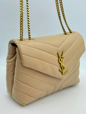 Saint Laurent LouLou Beige Small Leather Shoulder Bag