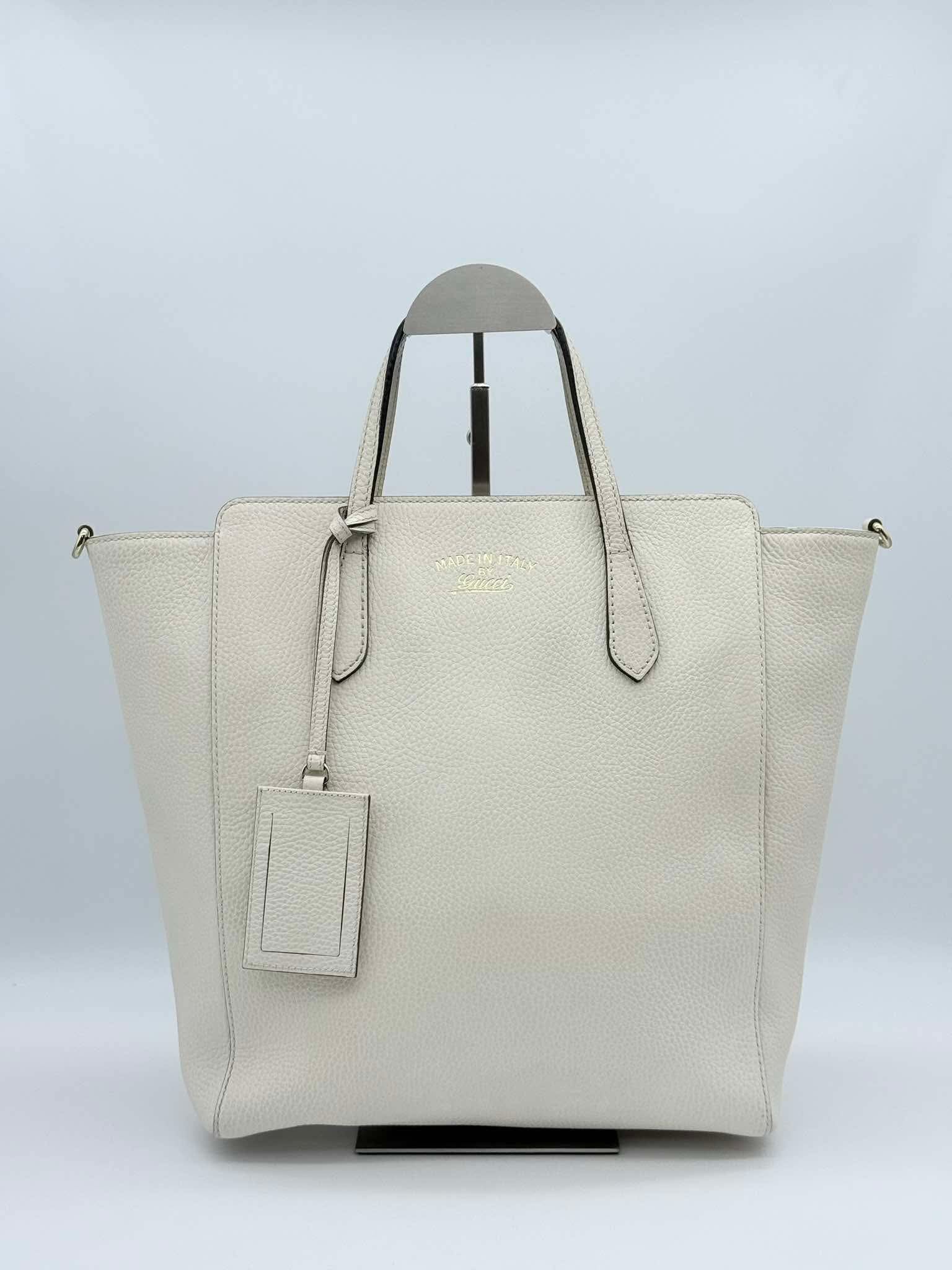 Gucci White Leather Swing Tote Bag