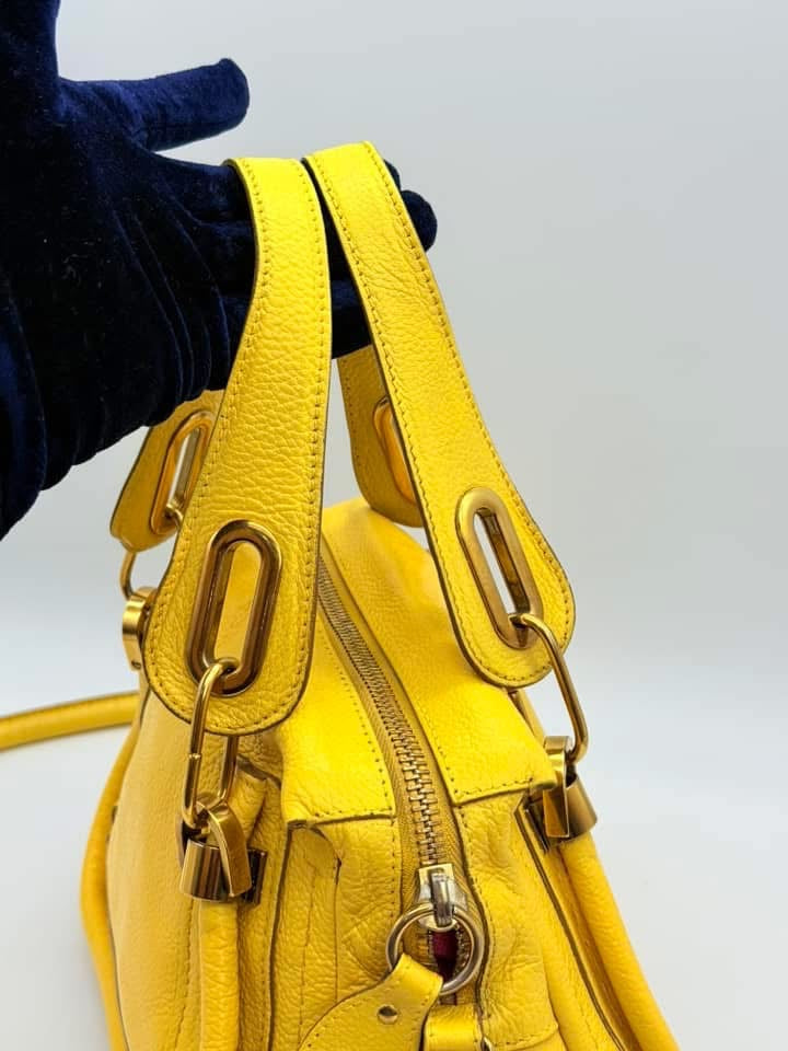 Chloe Yellow Pebbled Leather Medium Paraty Bag