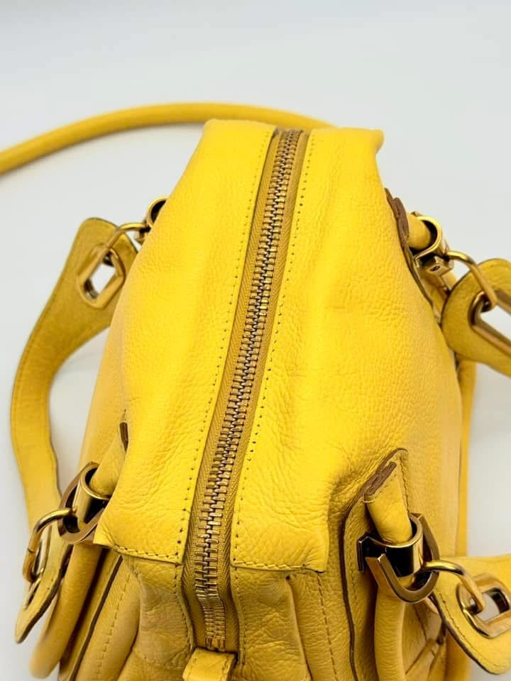 Chloe Yellow Pebbled Leather Medium Paraty Bag