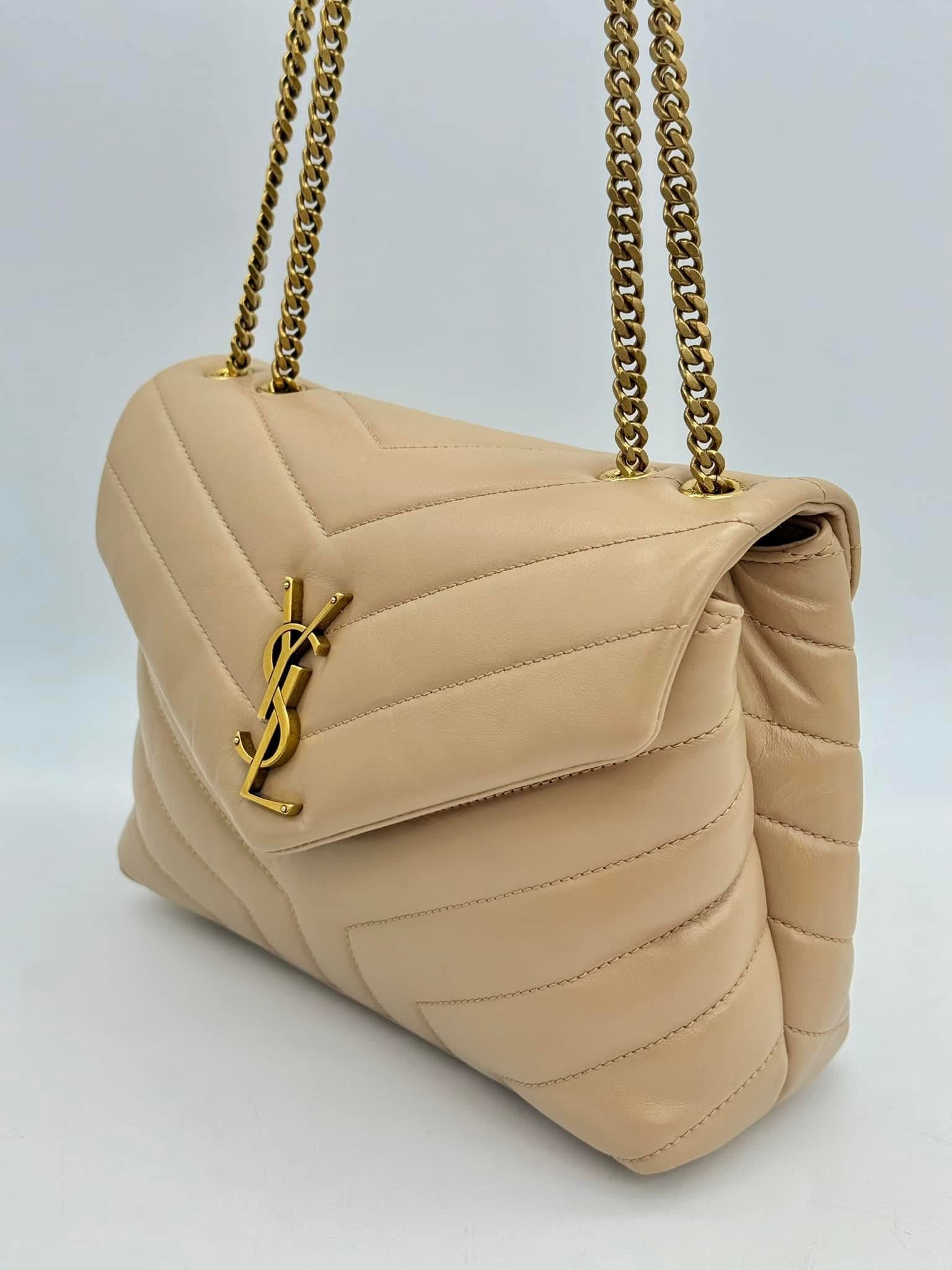 Saint Laurent LouLou Beige Small Leather Shoulder Bag