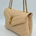 Saint Laurent LouLou Beige Small Leather Shoulder Bag