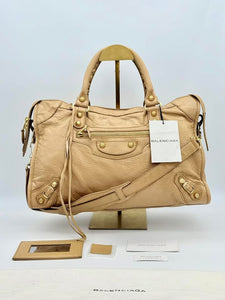 Balenciaga Beige Leather Giant 12 Motocross City Bag