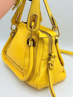 Chloe Yellow Pebbled Leather Medium Paraty Bag