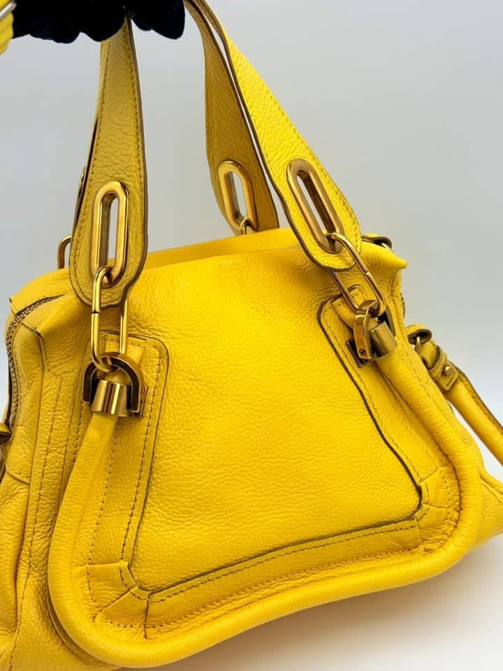 Chloe Yellow Pebbled Leather Medium Paraty Bag