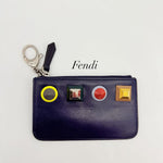 Fendi Vitello Liberty Studded Coin Pouch Key Case Blueberry Multicolor