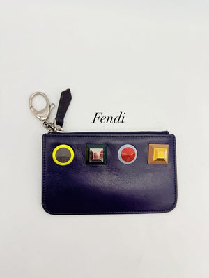 Fendi Vitello Liberty Studded Coin Pouch Key Case Blueberry Multicolor