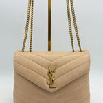 Saint Laurent LouLou Beige Small Leather Shoulder Bag