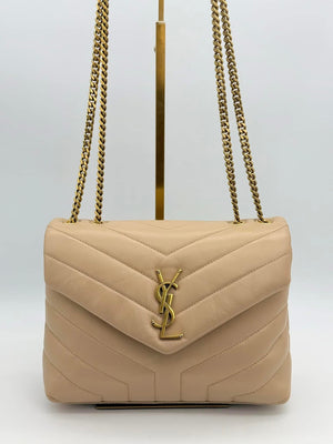 Saint Laurent LouLou Beige Small Leather Shoulder Bag