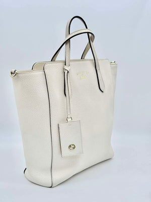 Gucci White Leather Swing Tote Bag