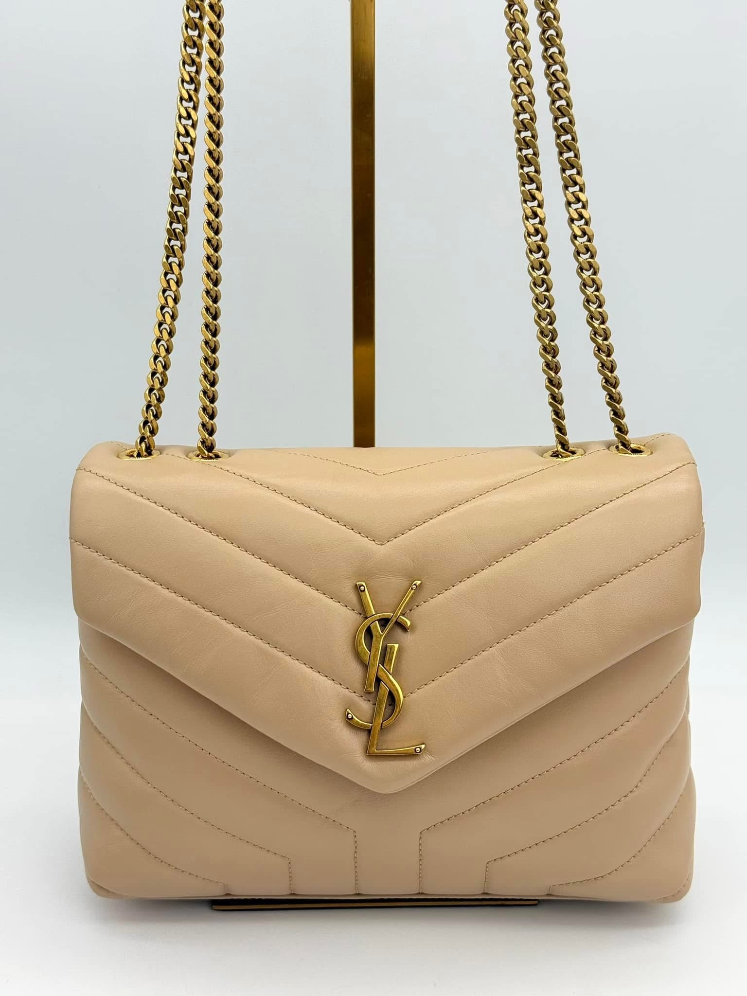 Saint Laurent LouLou Beige Small Leather Shoulder Bag