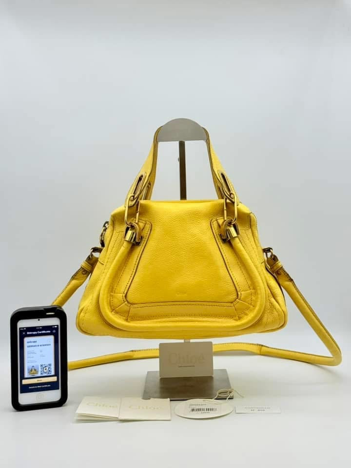 Chloe Yellow Pebbled Leather Medium Paraty Bag