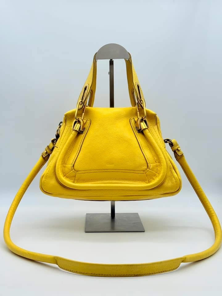 Chloe Yellow Pebbled Leather Medium Paraty Bag