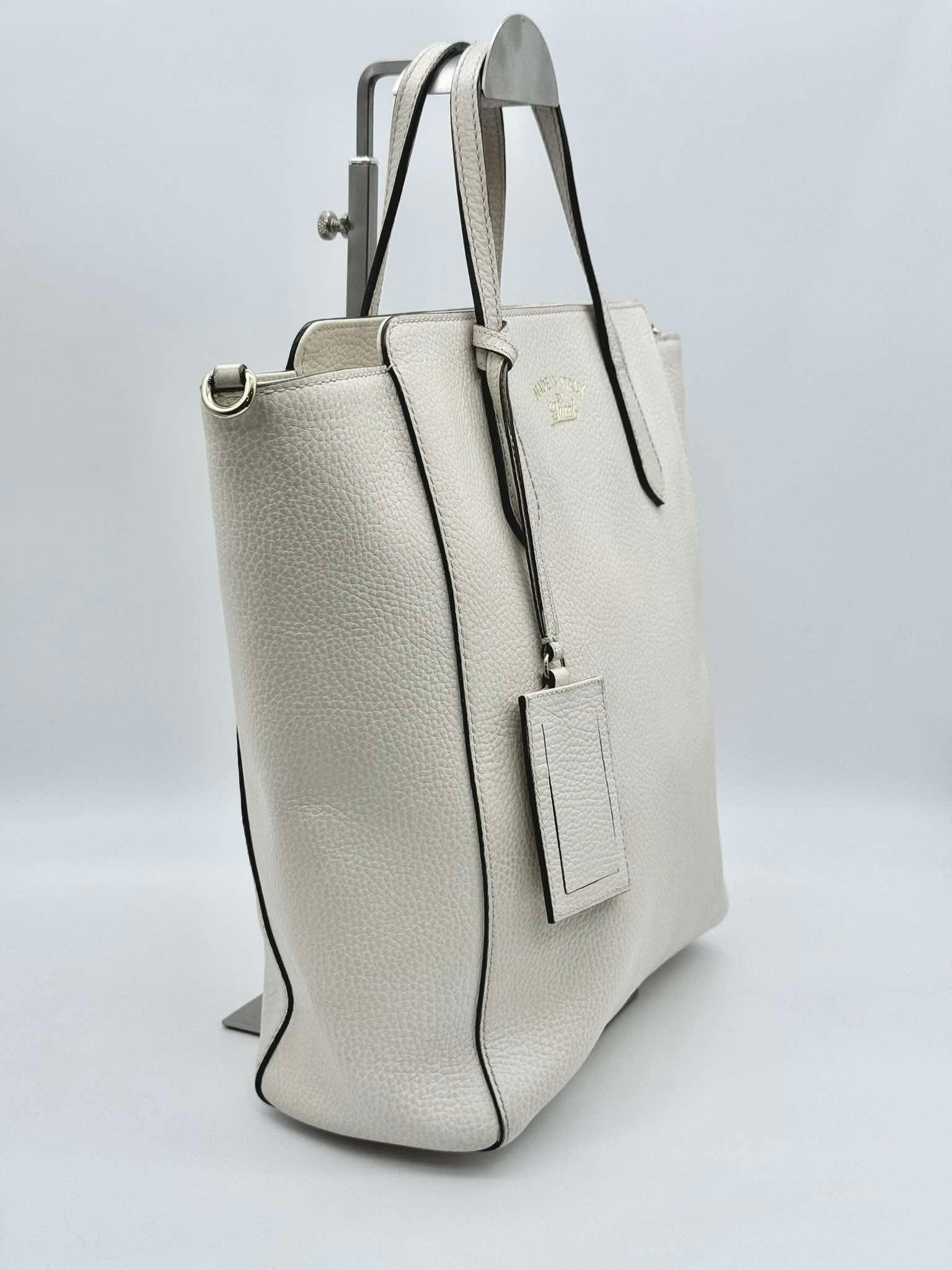 Gucci White Leather Swing Tote Bag