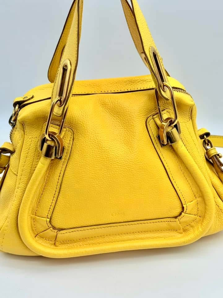 Chloe Yellow Pebbled Leather Medium Paraty Bag