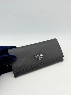 Prada Black Saffiano Leather Long Wallet