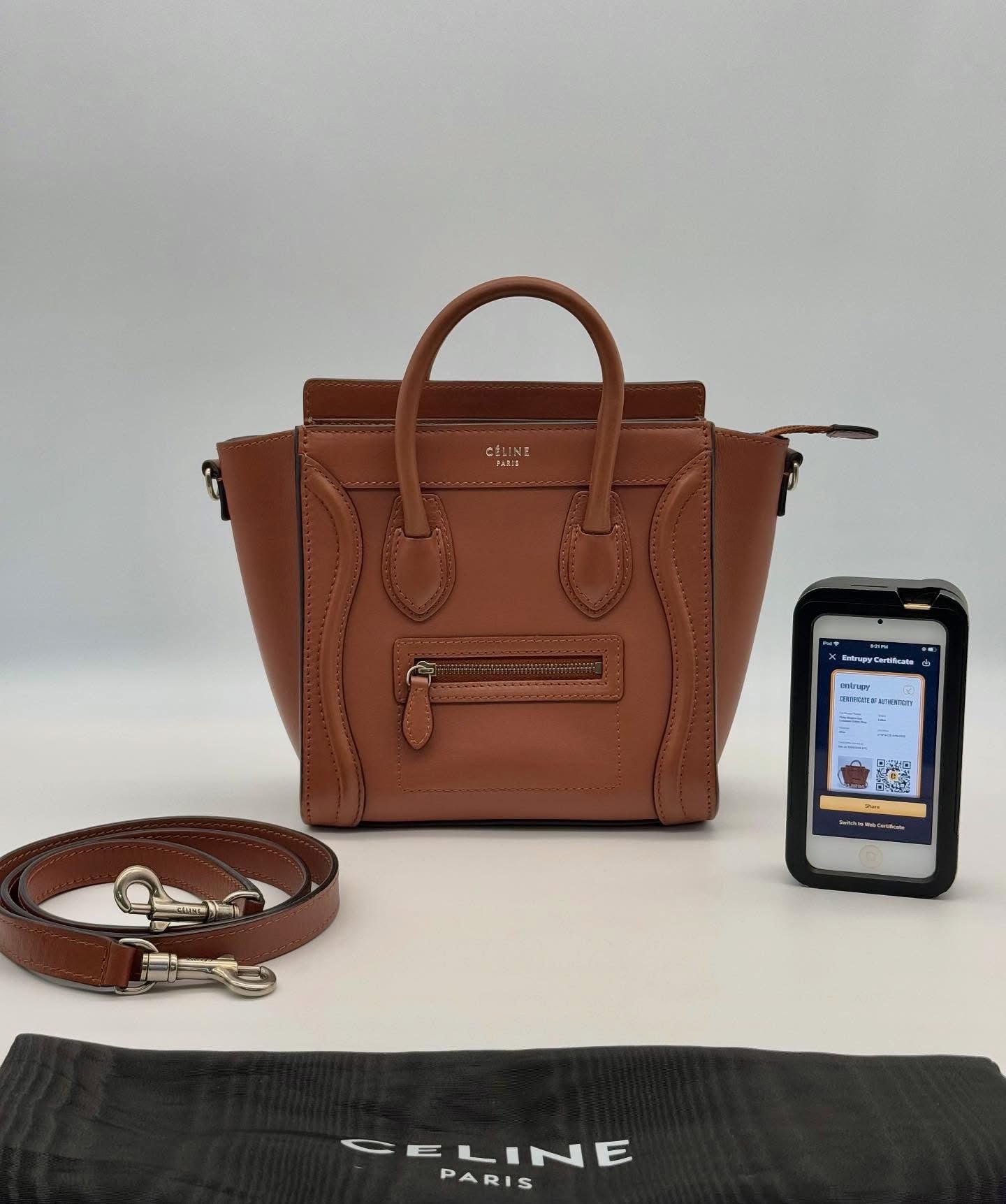 Celine Tan Leather Nano Luggage Bag