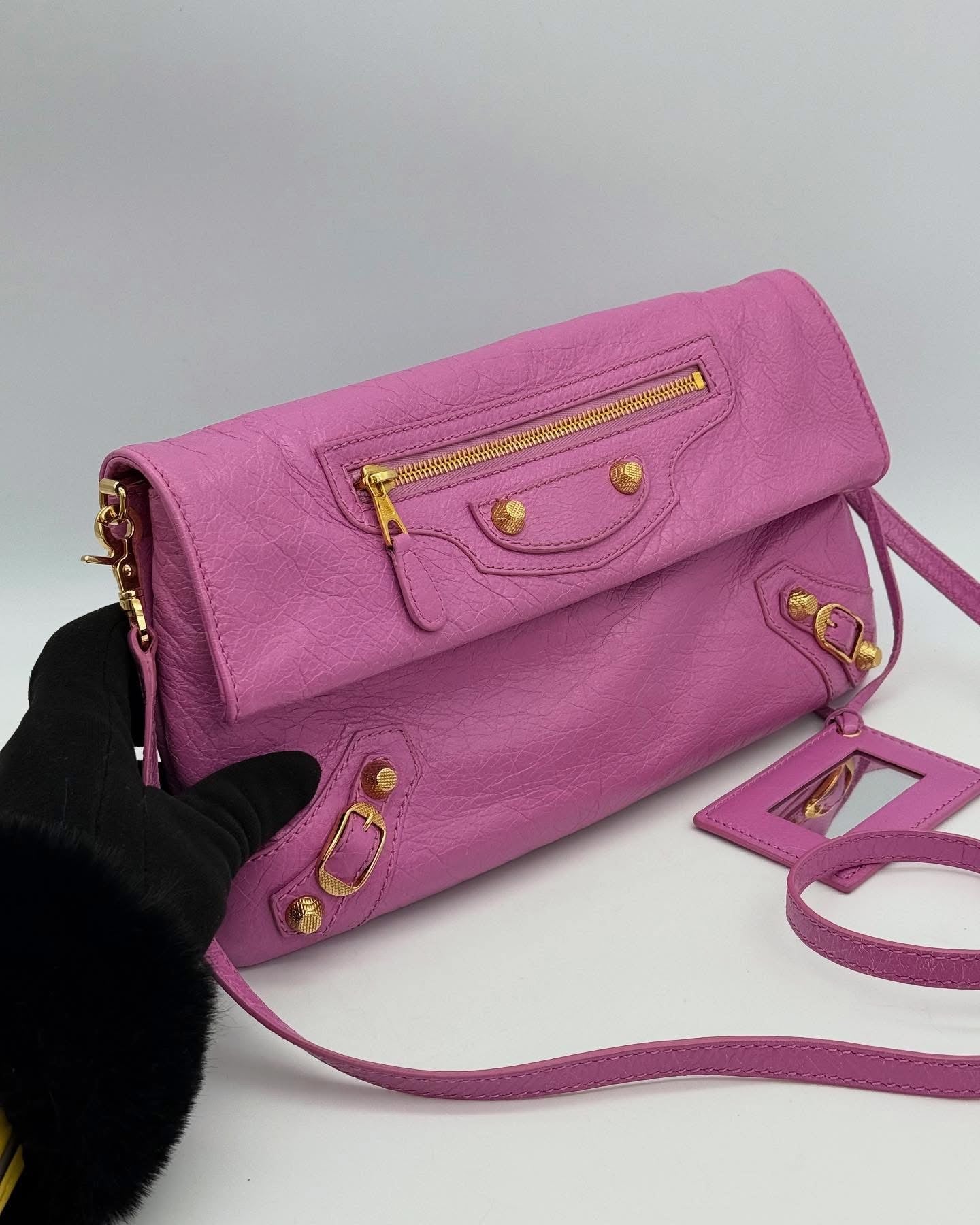 Balenciaga Bubblegum Pink Leather GGH Envelop Clutch Bag