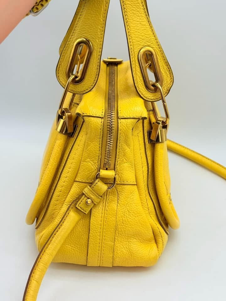 Chloe Yellow Pebbled Leather Medium Paraty Bag