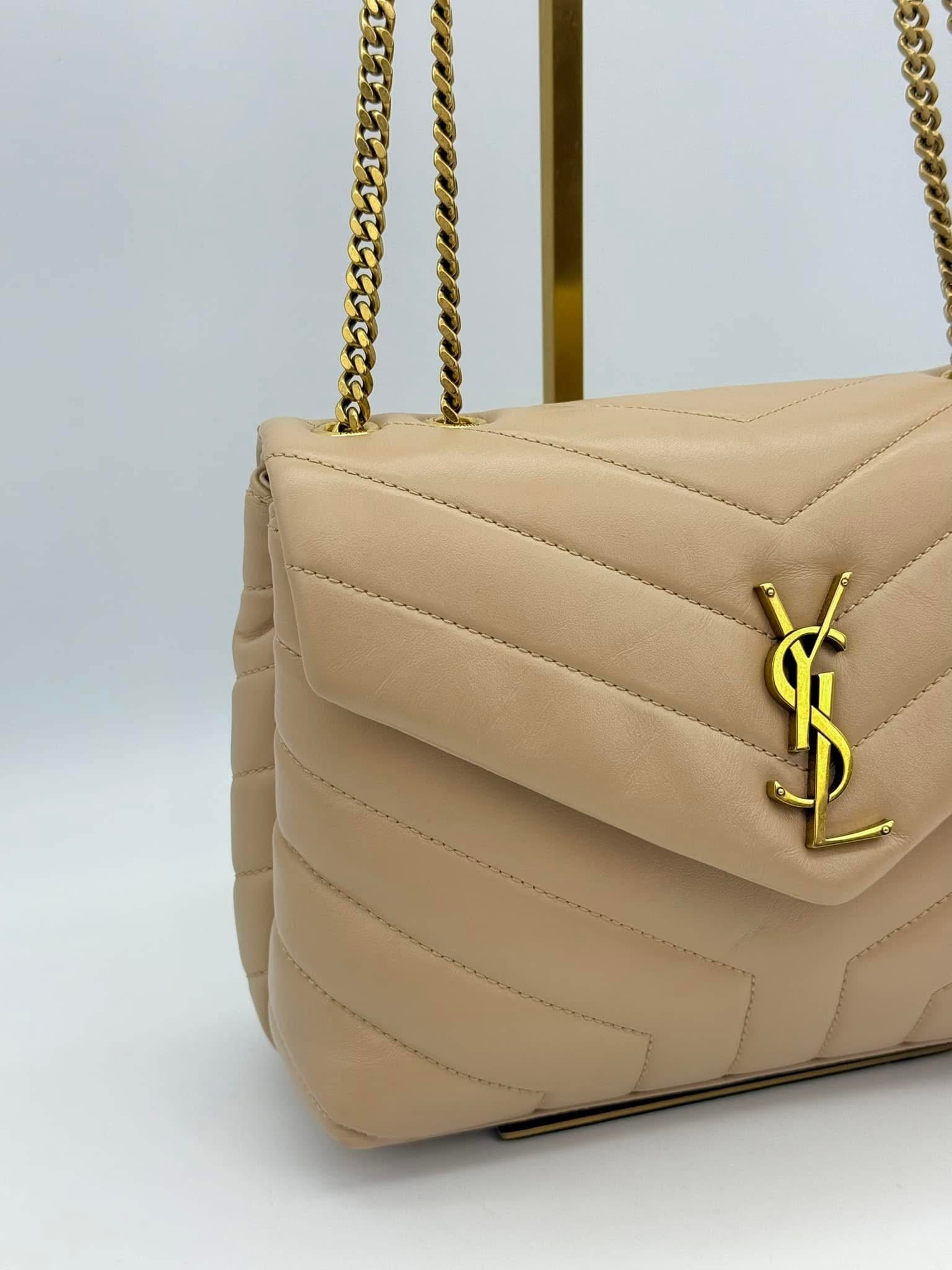 Saint Laurent LouLou Beige Small Leather Shoulder Bag