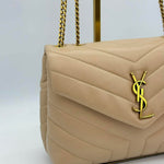 Saint Laurent LouLou Beige Small Leather Shoulder Bag