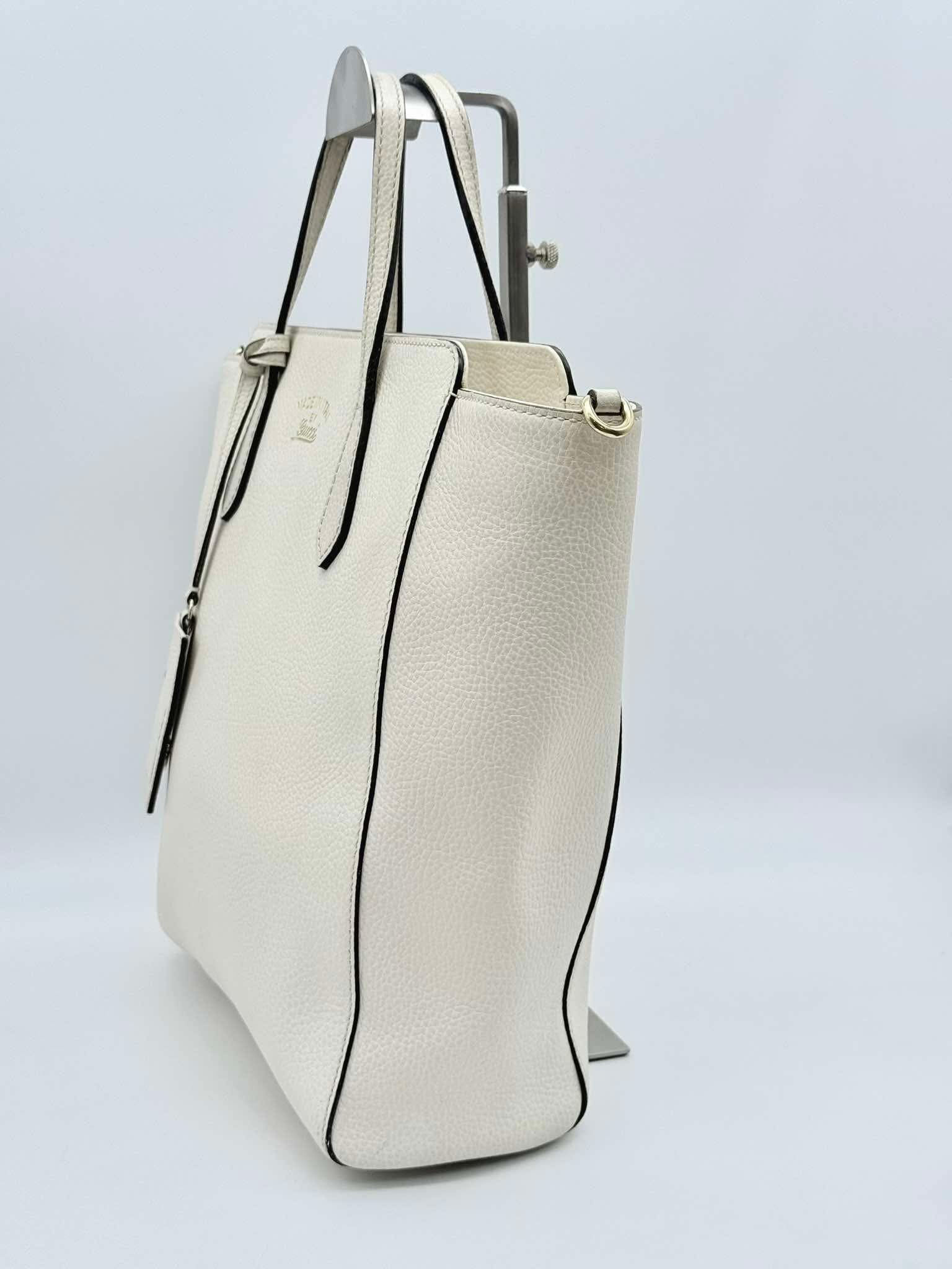 Gucci White Leather Swing Tote Bag