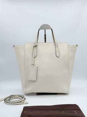 Gucci White Leather Swing Tote Bag