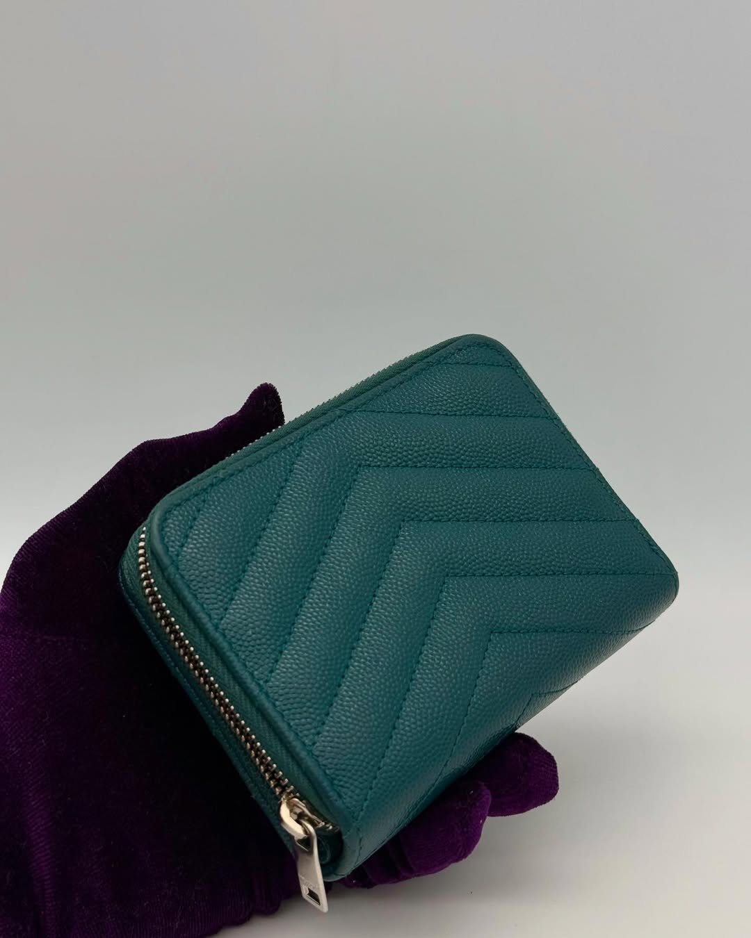 Yves Saint Laurent Caviar Teal Zip Wallet