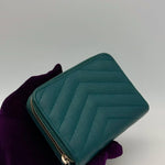 Yves Saint Laurent Caviar Teal Zip Wallet