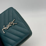 Yves Saint Laurent Caviar Teal Zip Wallet