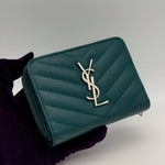 Yves Saint Laurent Caviar Teal Zip Wallet