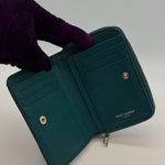 Yves Saint Laurent Caviar Teal Zip Wallet