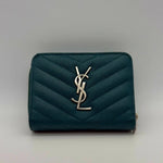 Yves Saint Laurent Caviar Teal Zip Wallet